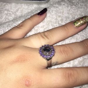 Mystic topaz, tanzanite silver cocktail ring